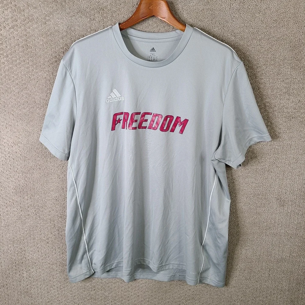 Adidas Shirt Mens 2XL‎ Gray Freedom Climalite Short Sleeve Performance Polyester
